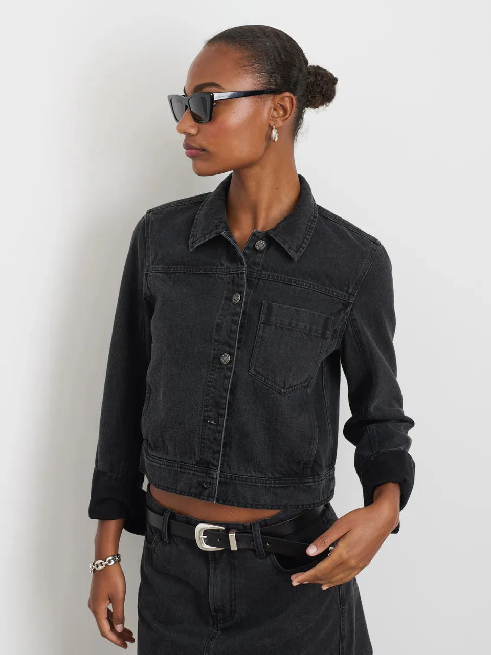 Alex Mill - Betty Cropped Jacket in Black Denim (Washed Black)