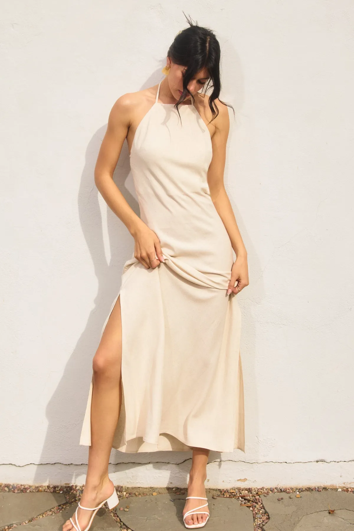 Anessa Halter Neck Open Back Maxi Dress