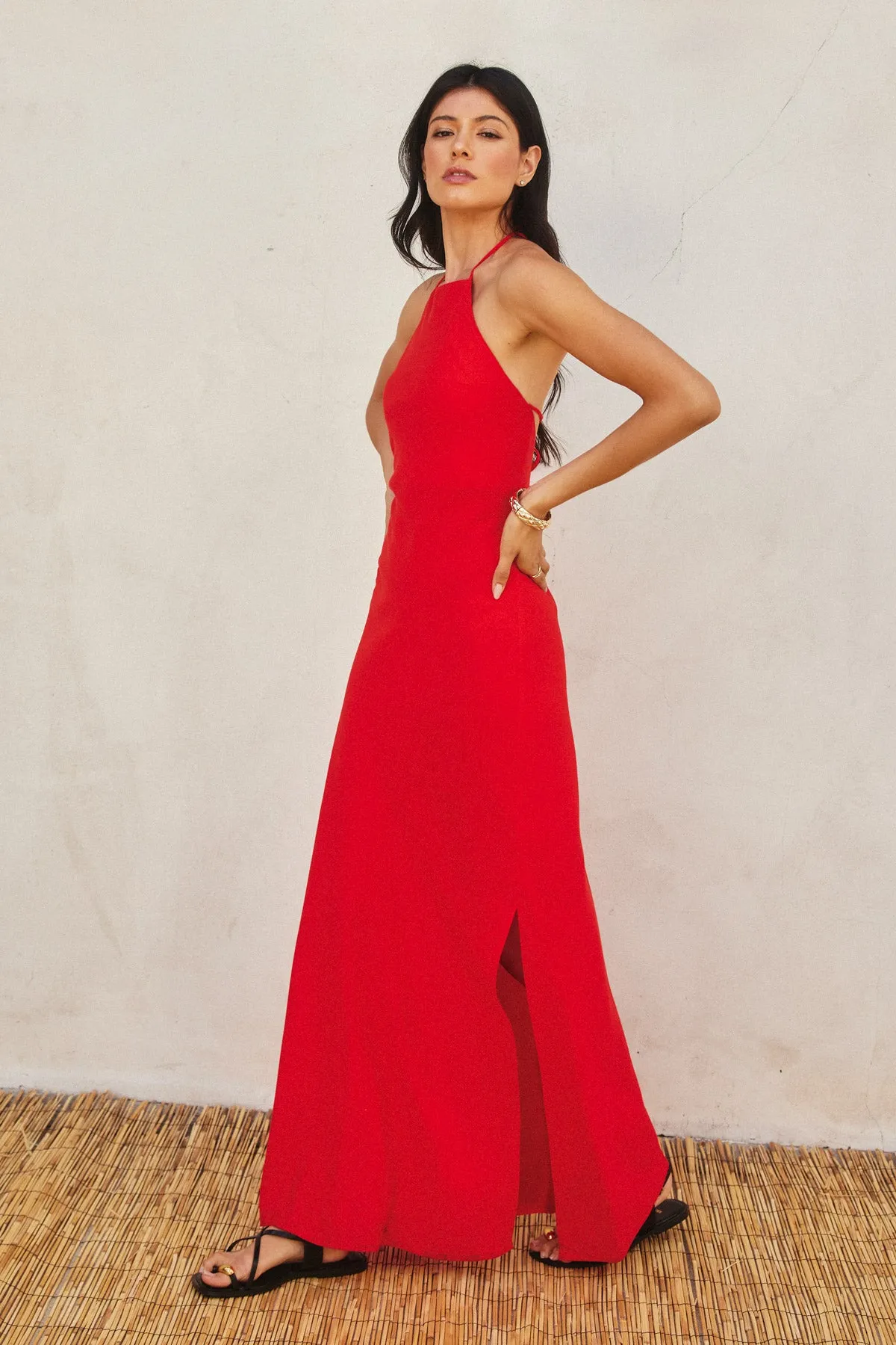 Anessa Halter Neck Open Back Maxi Dress