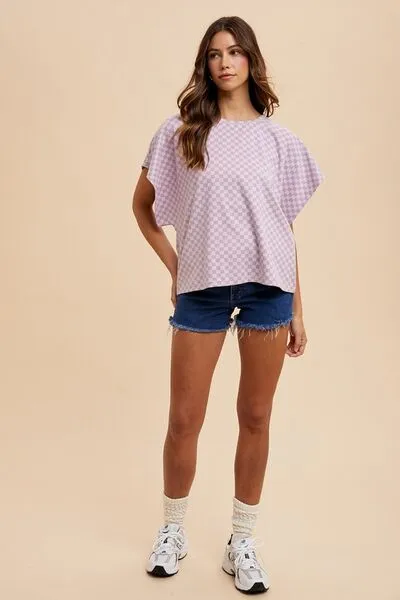 ANNIE WEAR CHECKERED ROUND NECK SHORT SLEEVE T-SHIRT