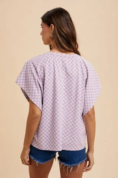 ANNIE WEAR CHECKERED ROUND NECK SHORT SLEEVE T-SHIRT