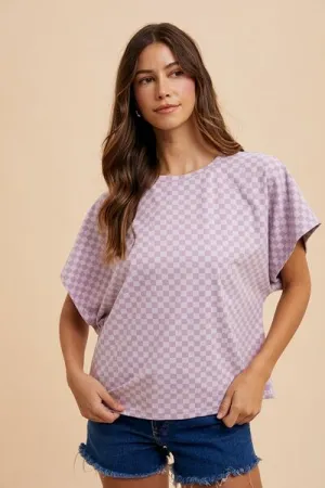 ANNIE WEAR CHECKERED ROUND NECK SHORT SLEEVE T-SHIRT