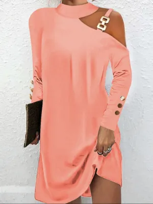 Asymmetrical Neckline Mini Dress with Metal Buckle Halter