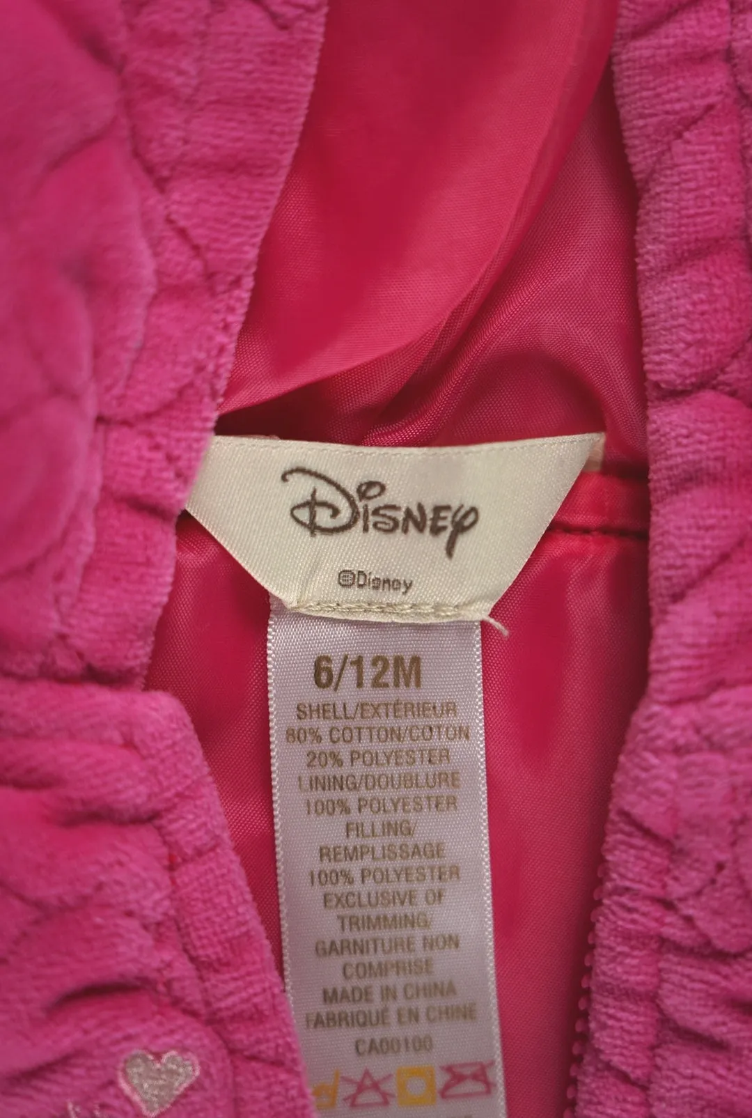 BABY GIRL SIZE 6/12 MONTHS - DISNEY, Winnie The Pooh & Piglet, Quilted Zip, Pink Hooded Vest EUC B11