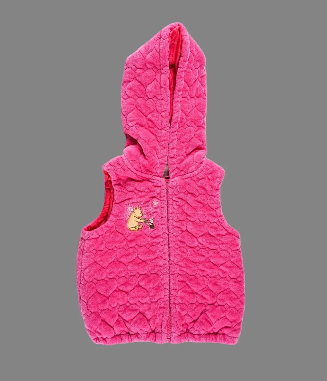 BABY GIRL SIZE 6/12 MONTHS - DISNEY, Winnie The Pooh & Piglet, Quilted Zip, Pink Hooded Vest EUC B11