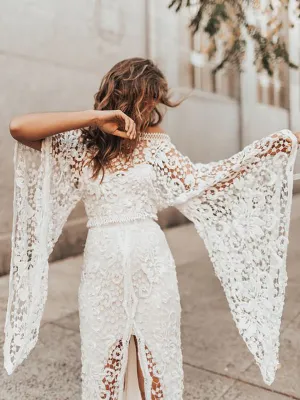 Backless Hollow A-line Flared Sleeves Off-the-shoulder Maxi Dresses Evening Dresses