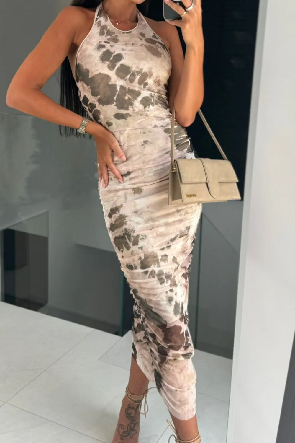 Backless Printed Halter Neck Dress S-XL