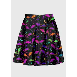 Bat Moon Colorful Pattern Goth Skater Skirt for Unique Style