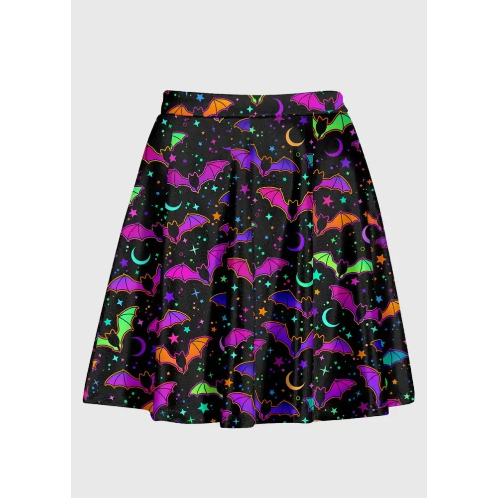 Bat Moon Colorful Pattern Goth Skater Skirt for Unique Style