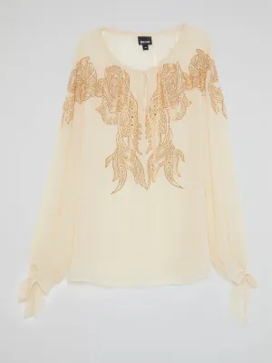 Beige Studded Peasant Blouse