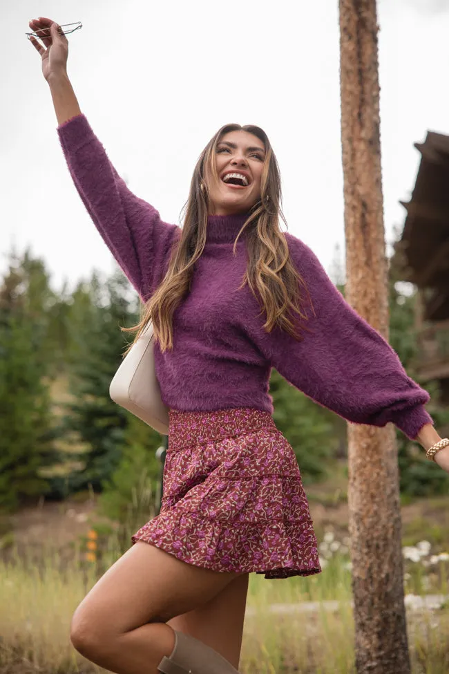 Beyond Me Plum Fuzzy Turtleneck Sweater FINAL SALE