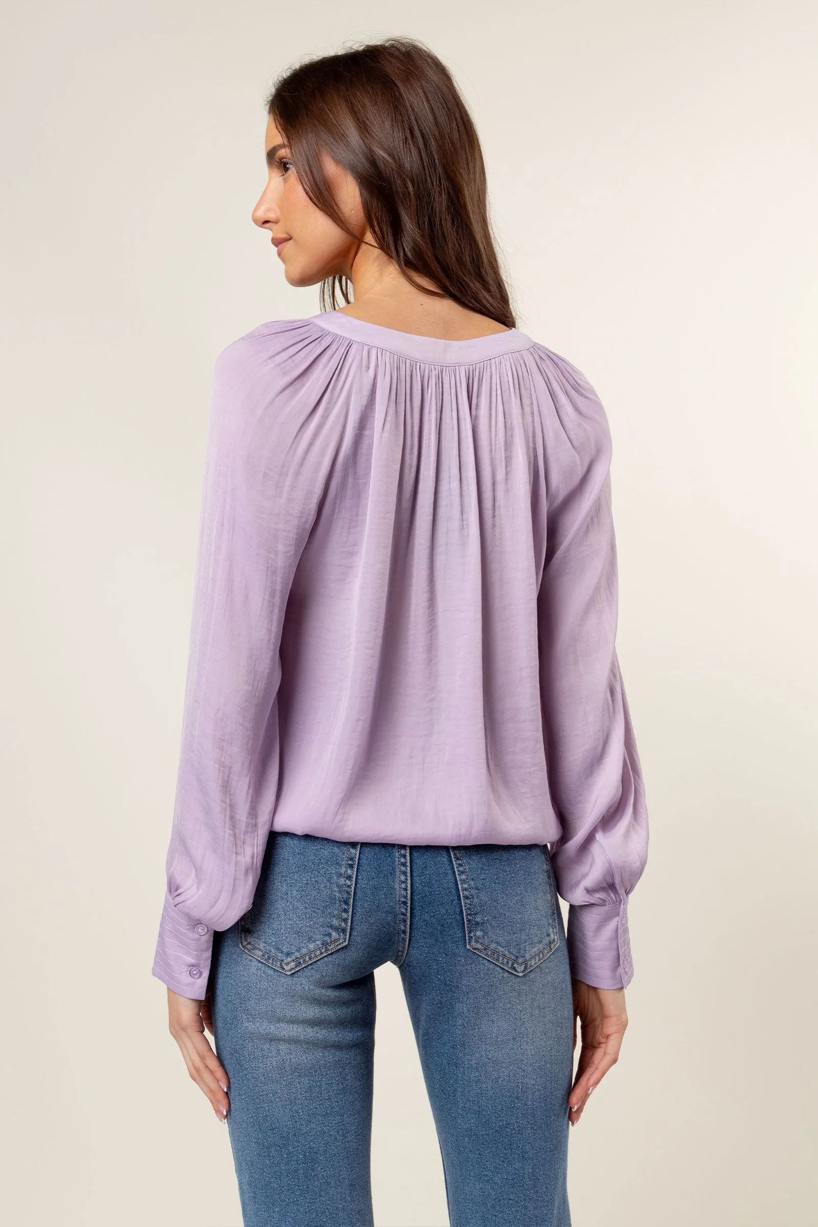Billowy Gathered V-neck Blouse