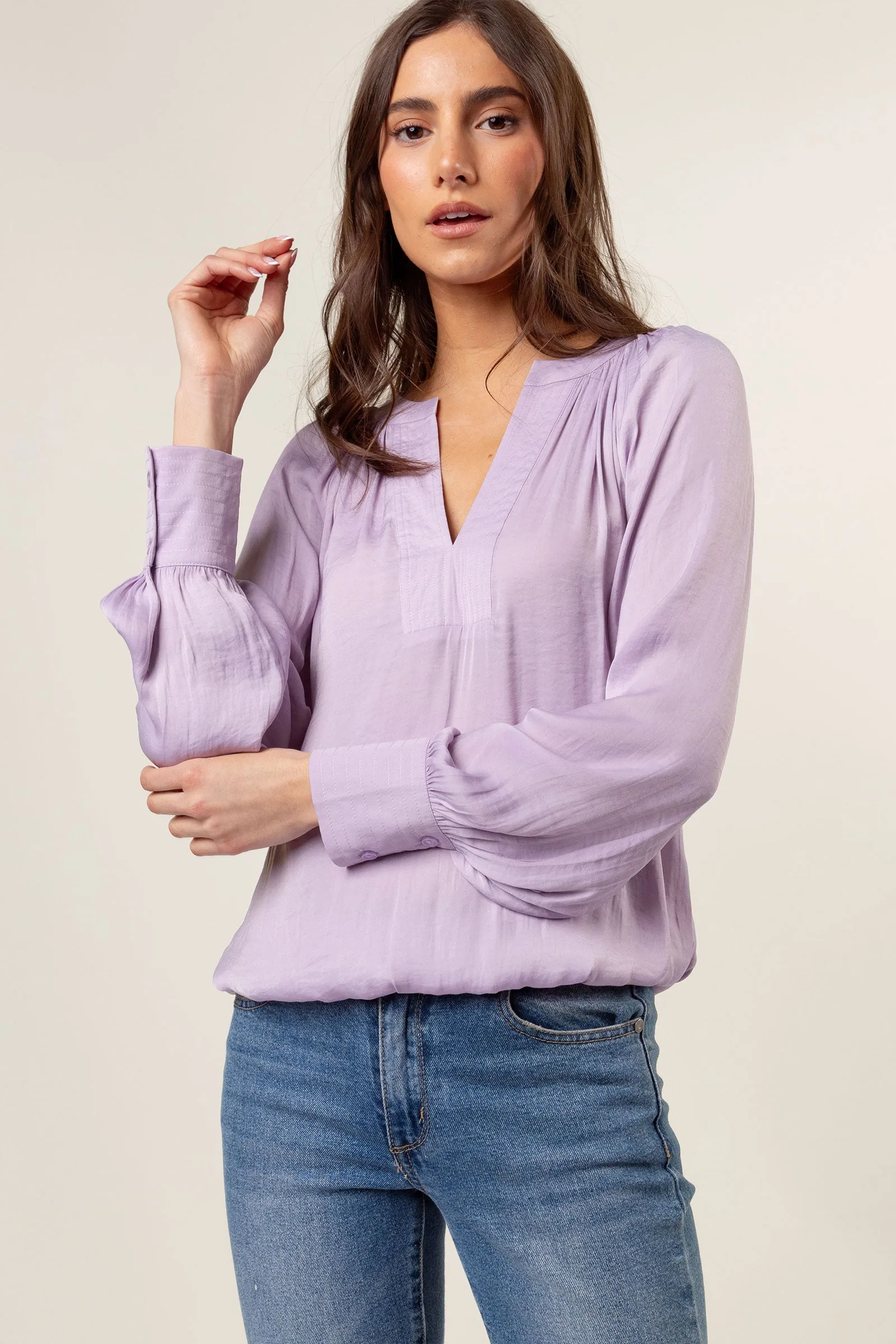 Billowy Gathered V-neck Blouse