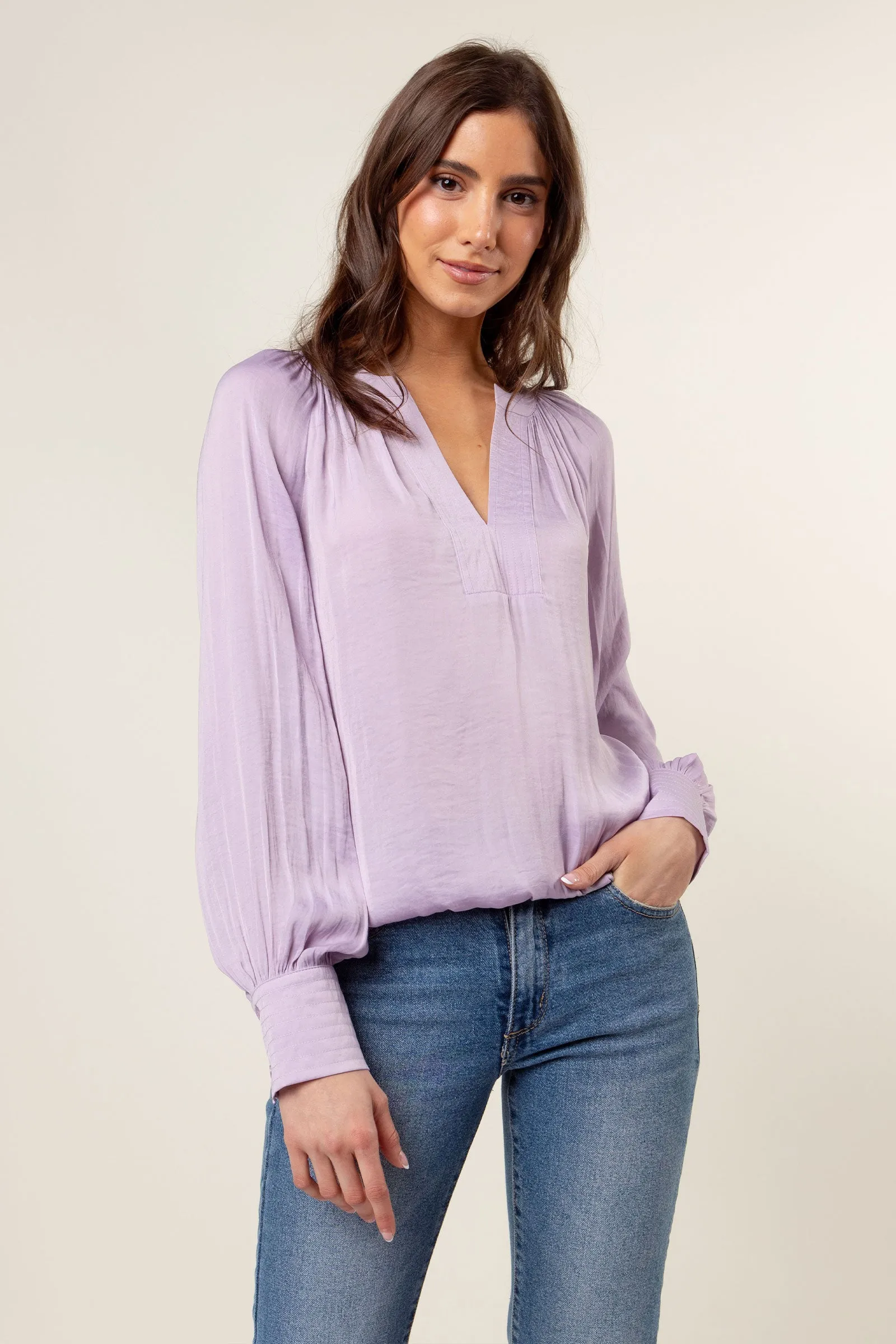 Billowy Gathered V-neck Blouse