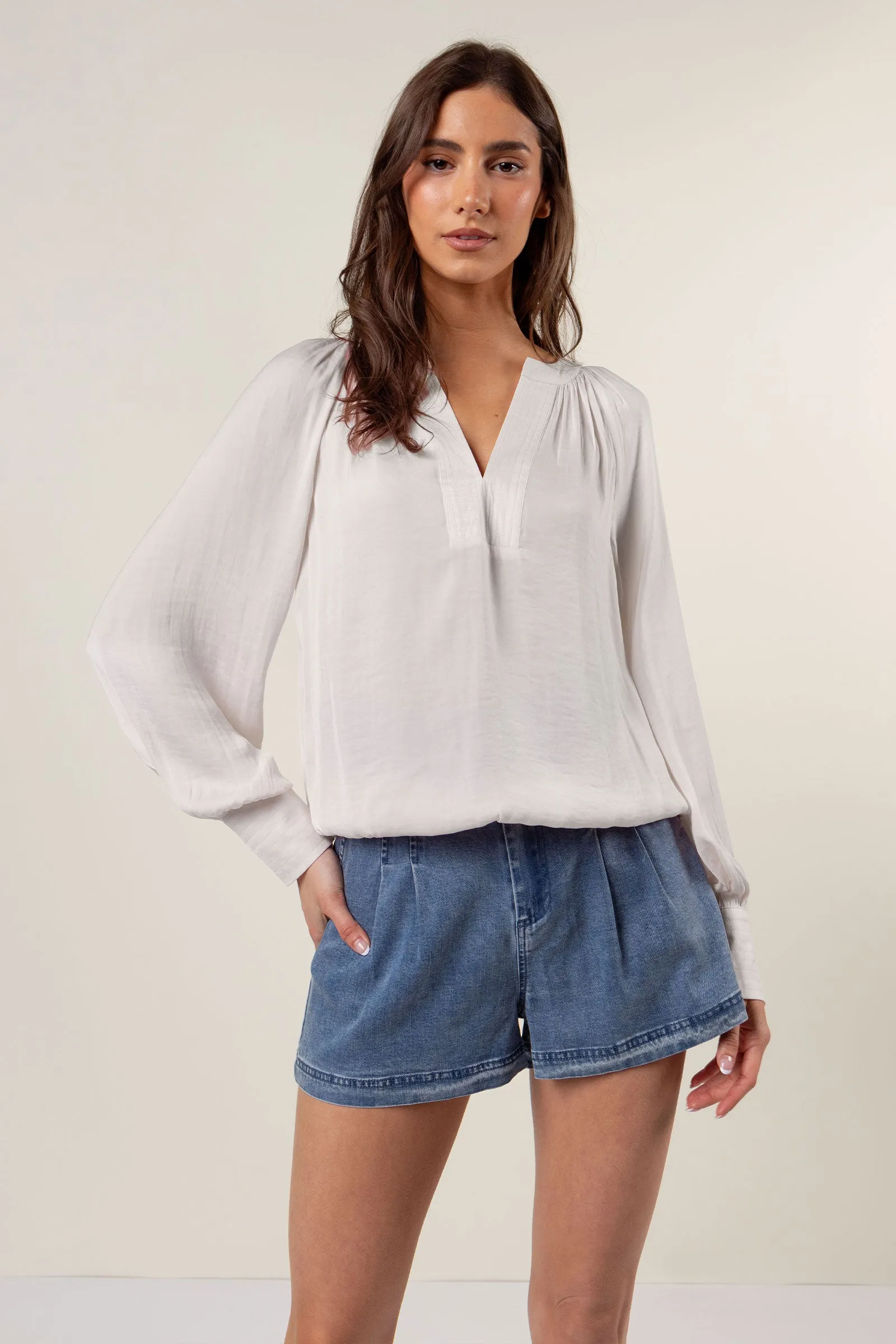 Billowy Gathered V-neck Blouse