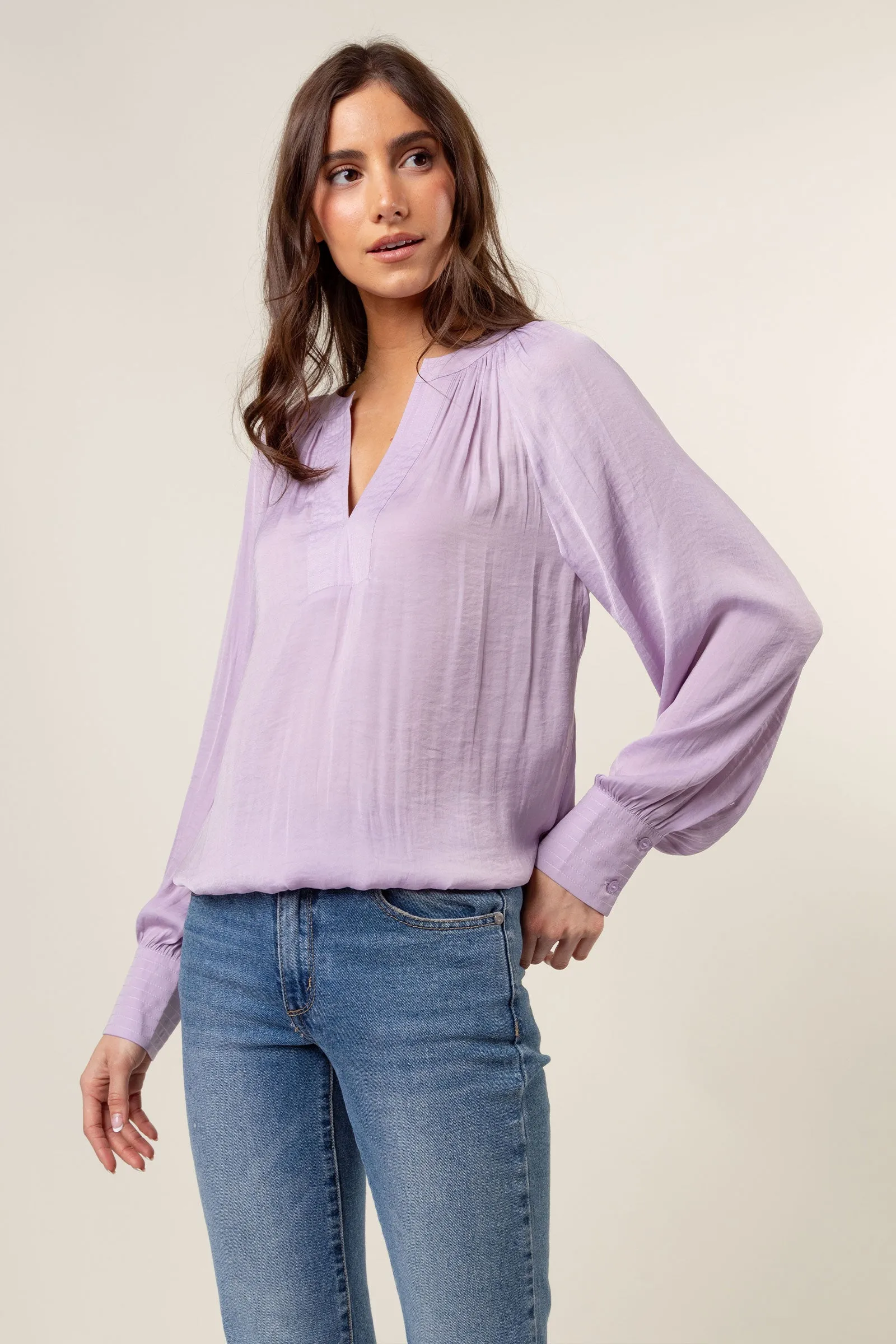 Billowy Gathered V-neck Blouse