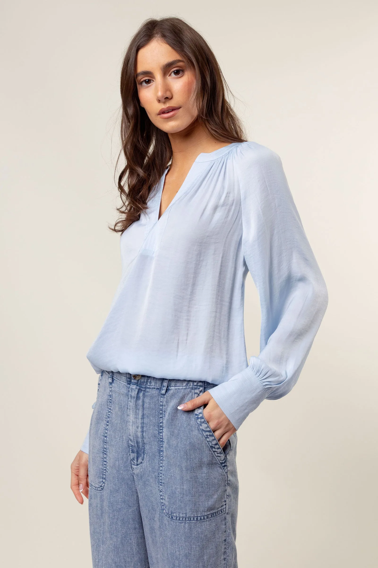 Billowy Gathered V-neck Blouse