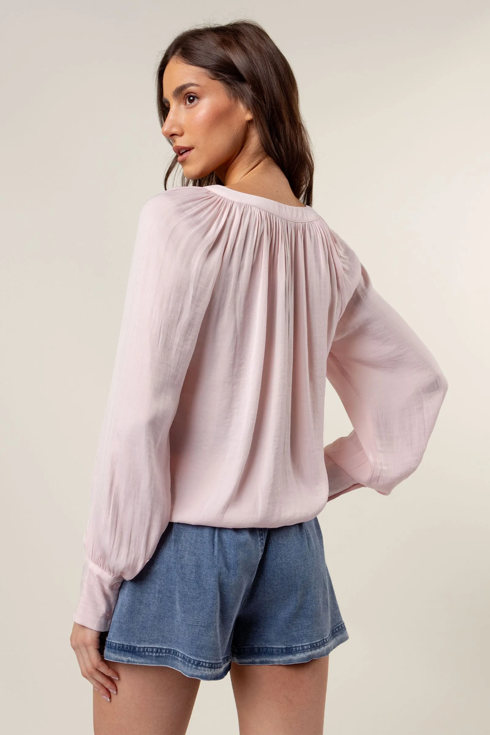 Billowy Gathered V-neck Blouse