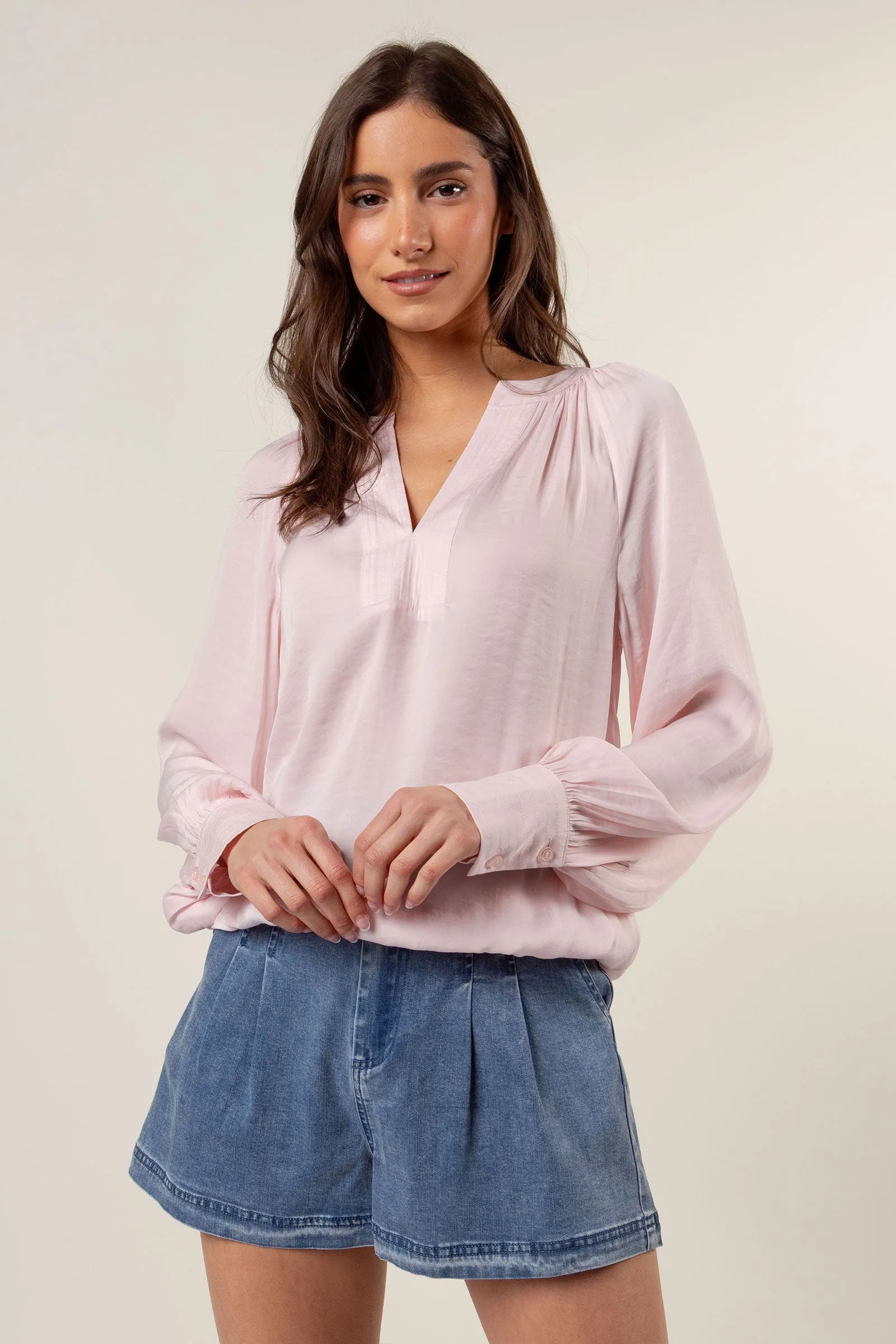 Billowy Gathered V-neck Blouse