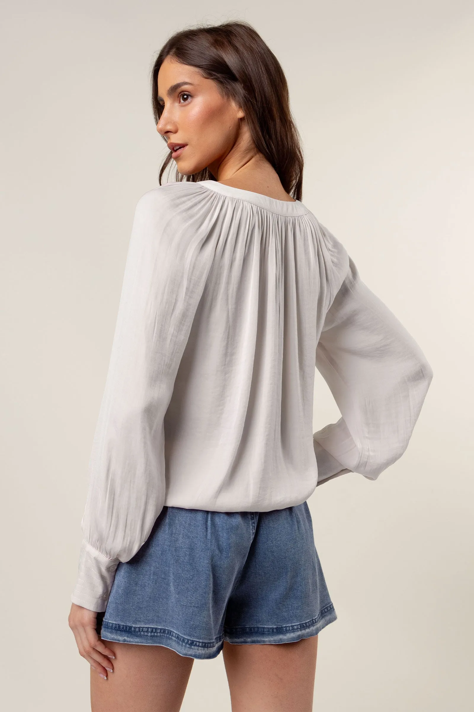 Billowy Gathered V-neck Blouse
