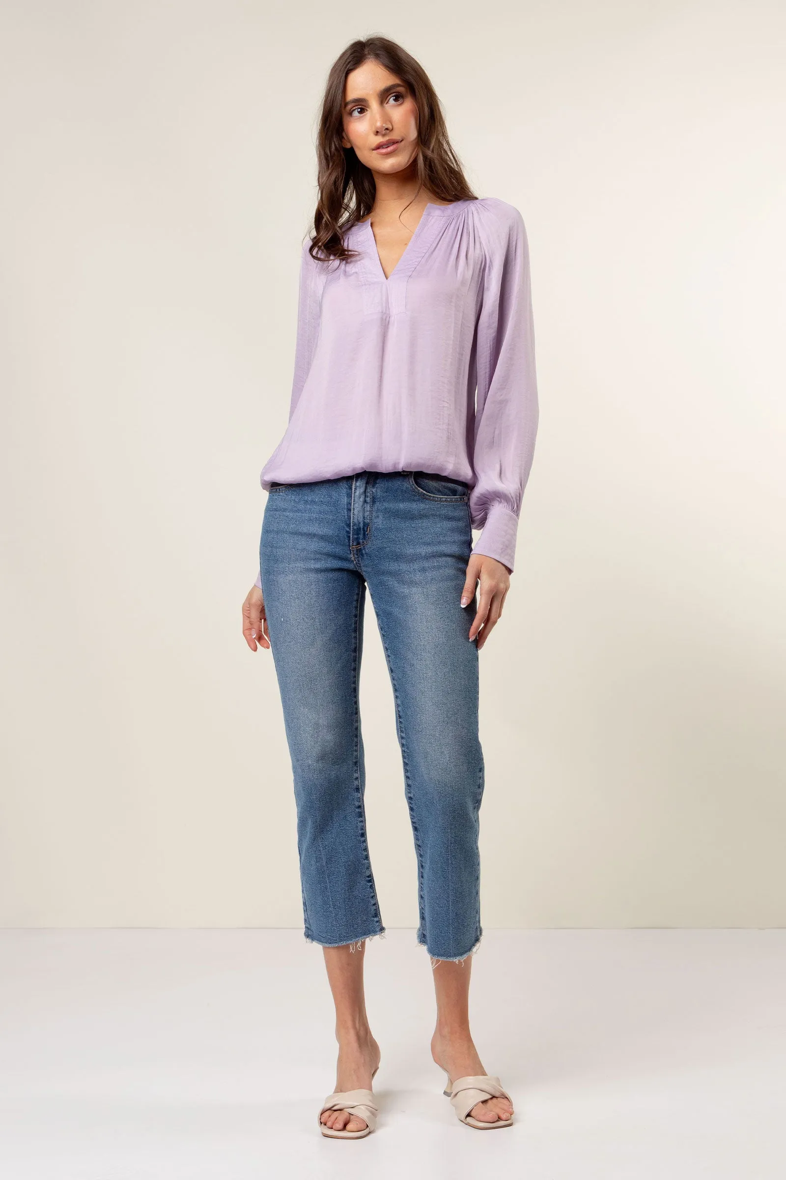 Billowy Gathered V-neck Blouse