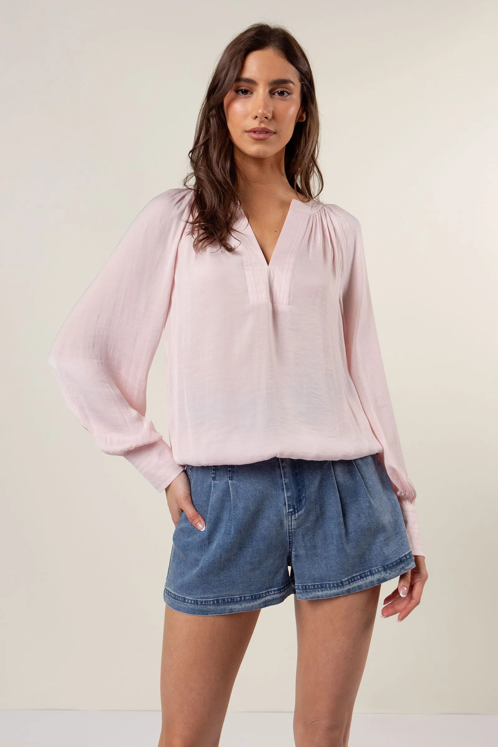 Billowy Gathered V-neck Blouse