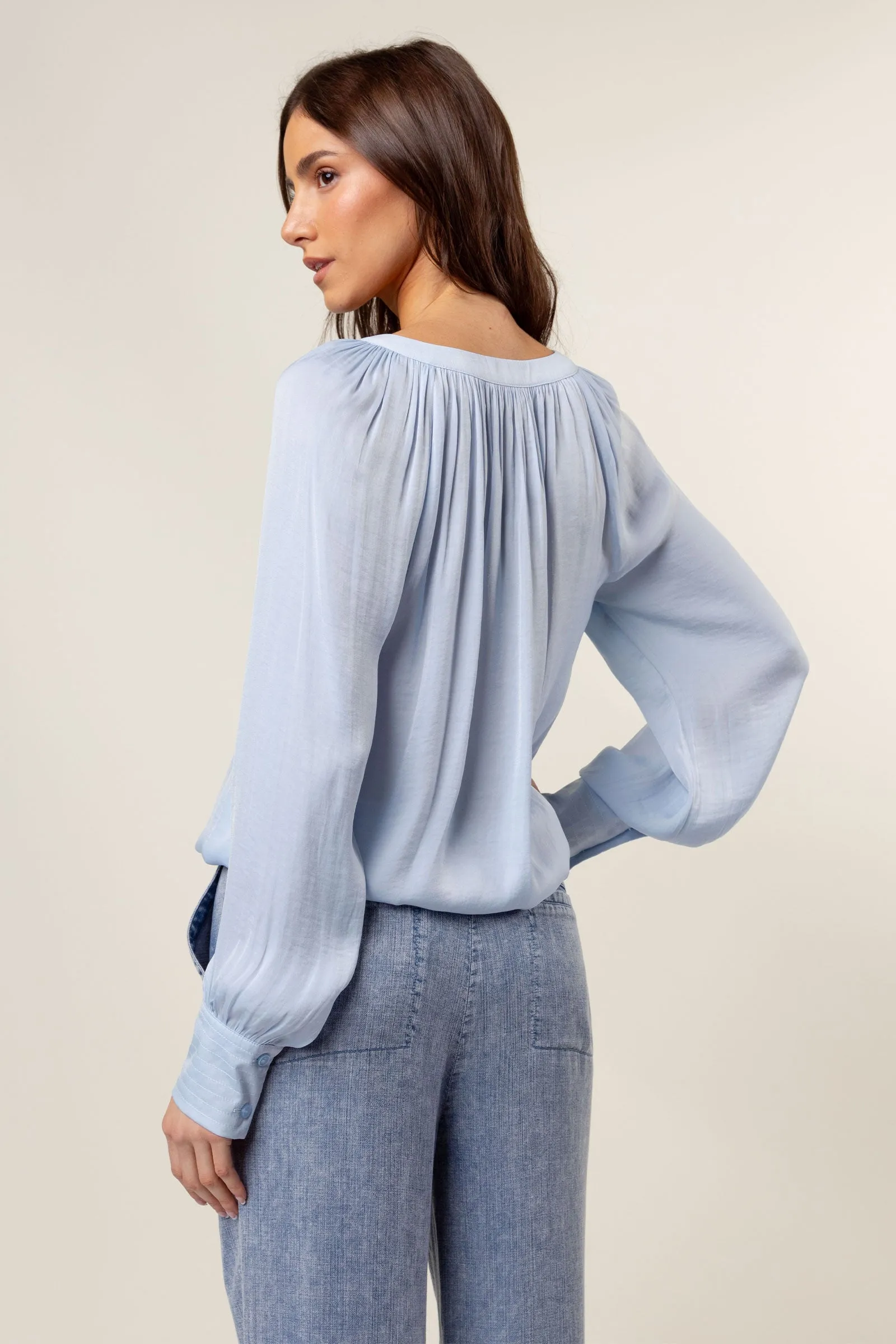 Billowy Gathered V-neck Blouse