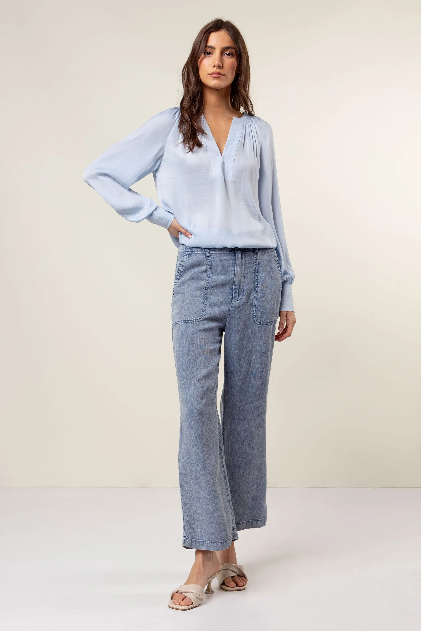 Billowy Gathered V-neck Blouse
