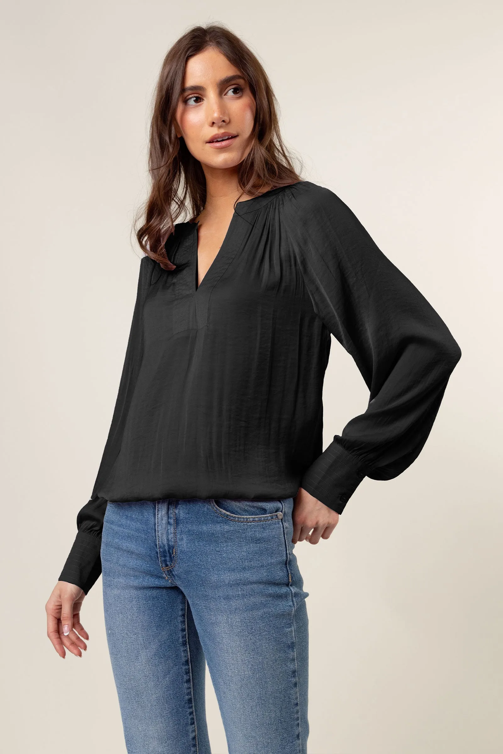 Billowy Gathered V-neck Blouse