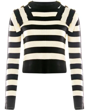 Black and White Stripe Fringe Detail Sweater
