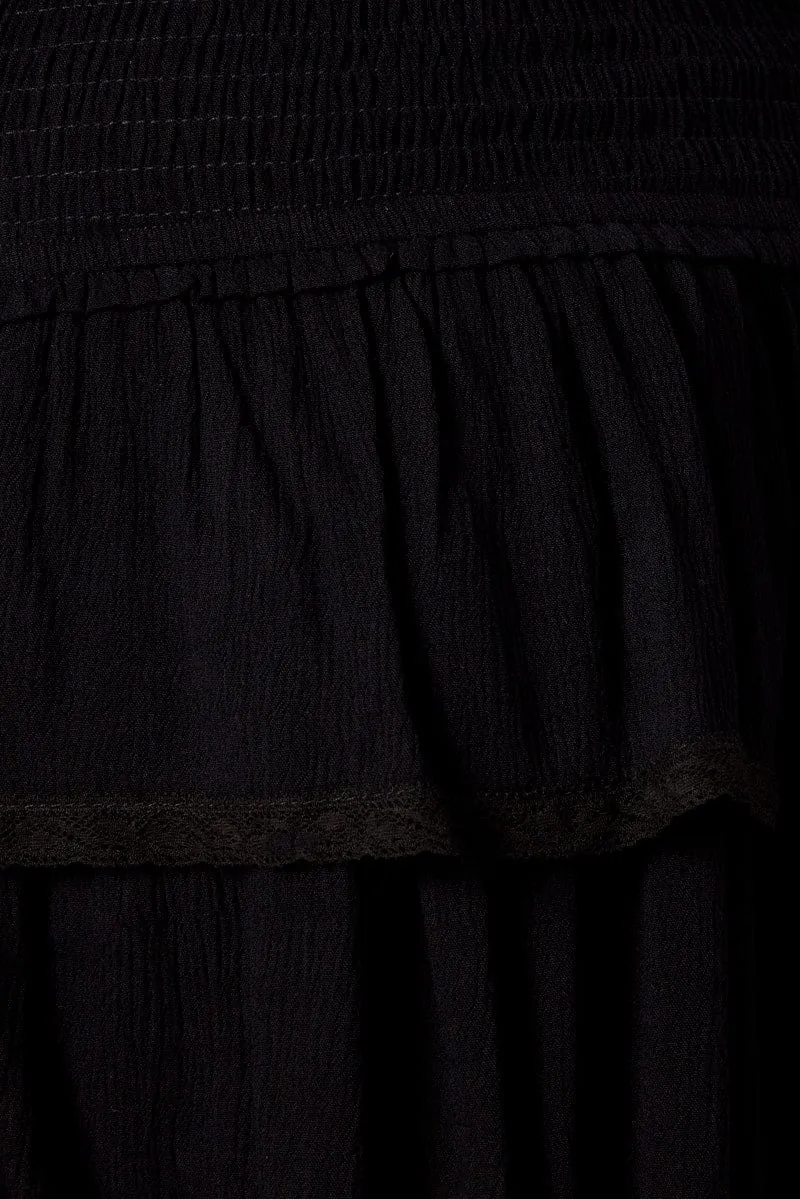 Black Skater Skirt Smocking Waist Mini