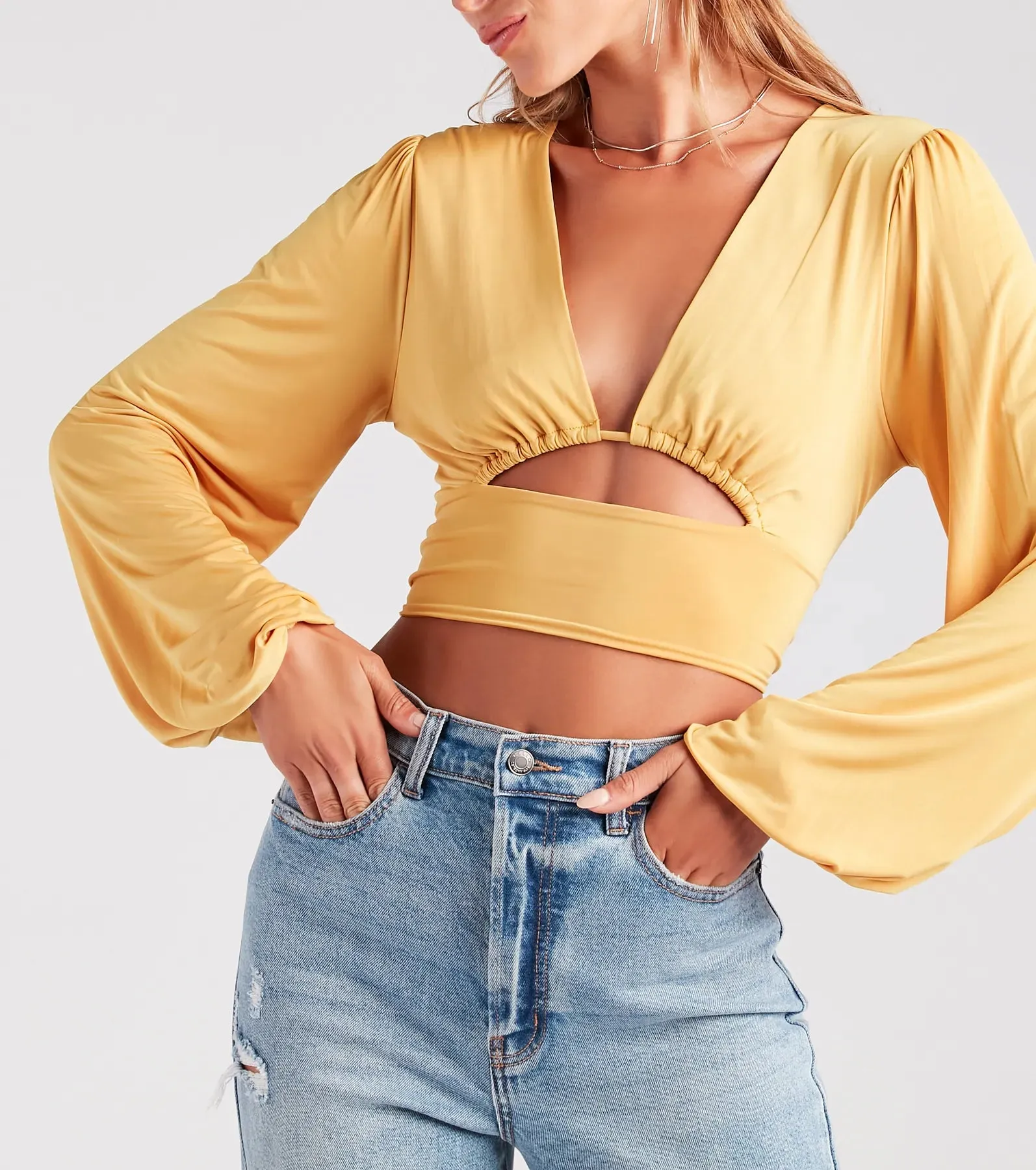 Blown Away Plunge Tie-Back Crop Top