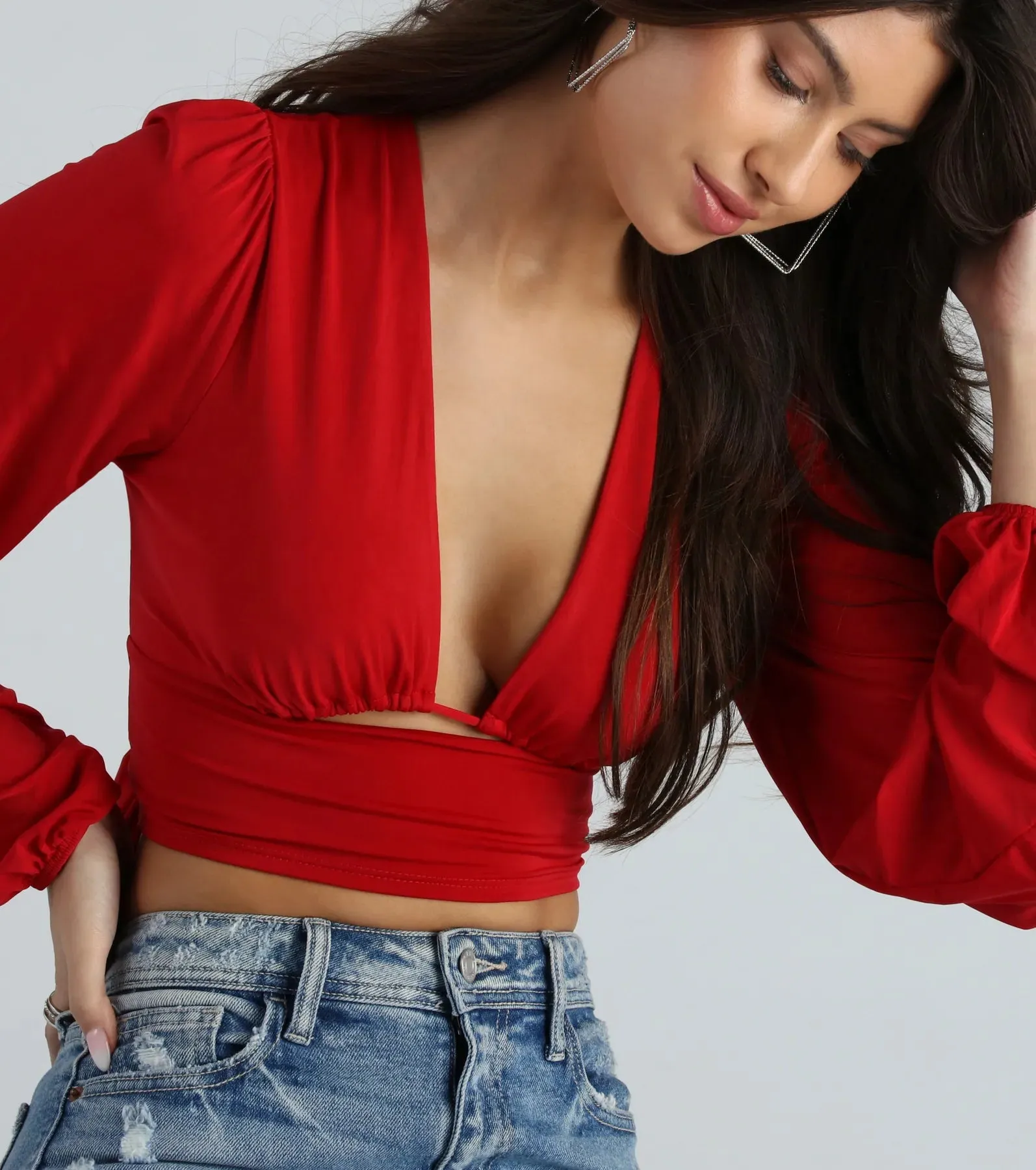 Blown Away Plunge Tie-Back Crop Top