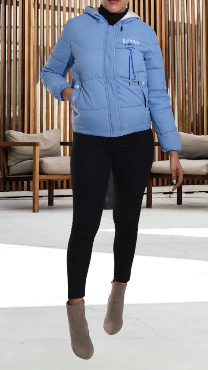 Blue Hooded Puffer Jacket