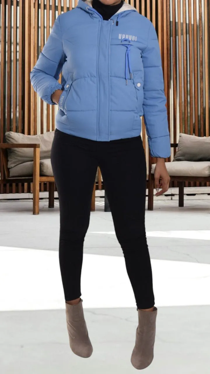 Blue Hooded Puffer Jacket