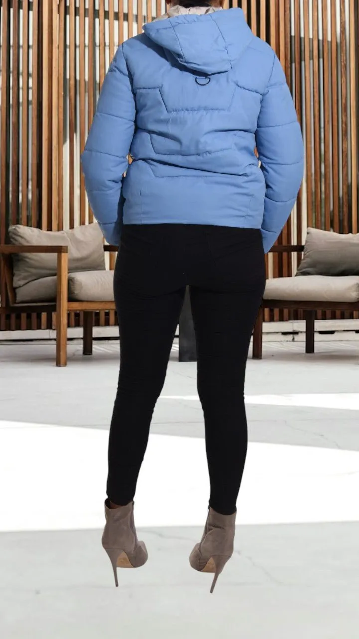 Blue Hooded Puffer Jacket