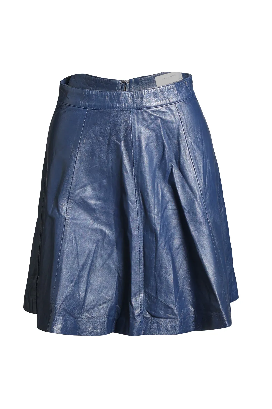 Blue Leather Skater Mini Skirt