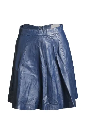 Blue Leather Skater Mini Skirt