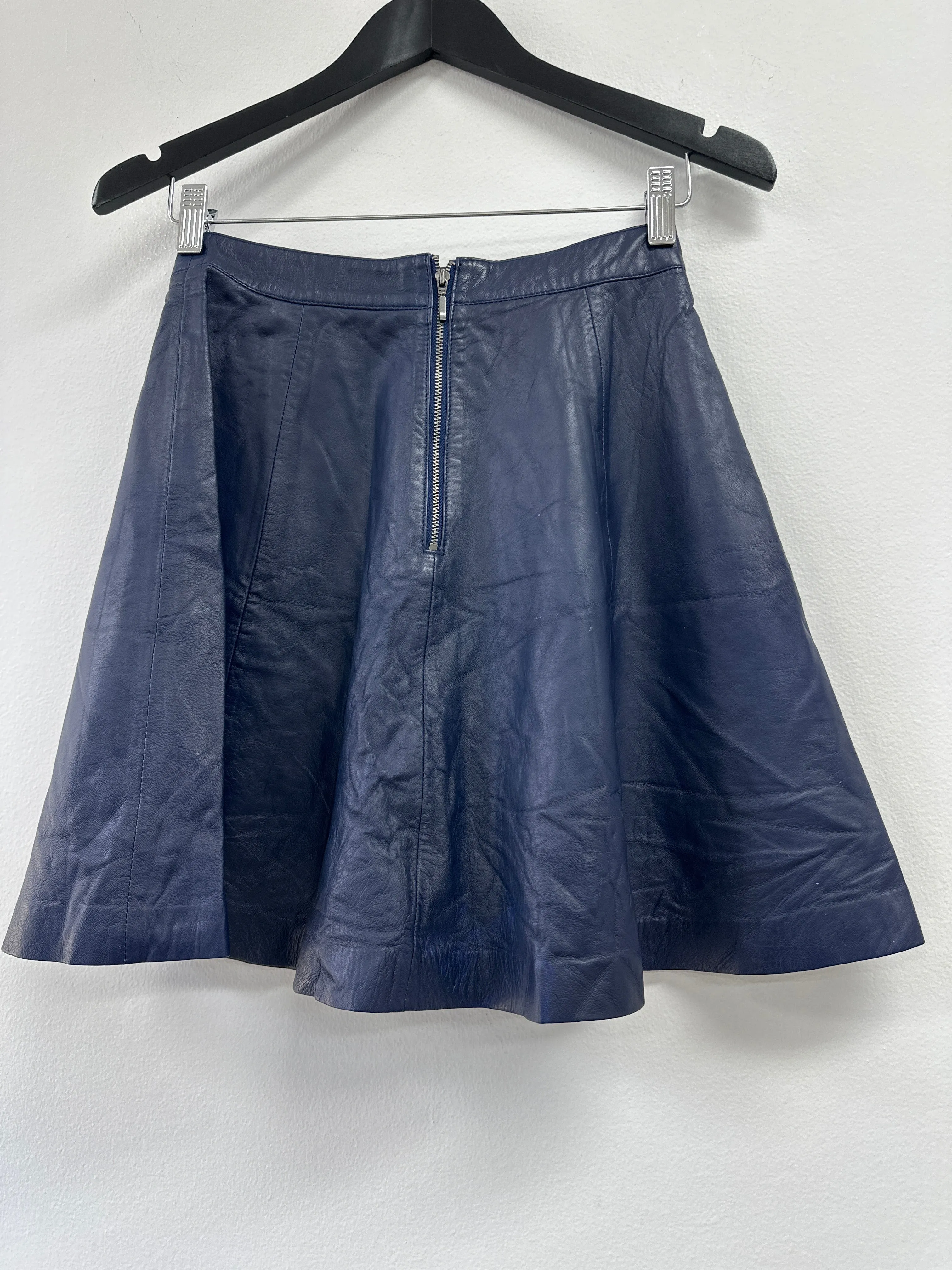 Blue Leather Skater Mini Skirt