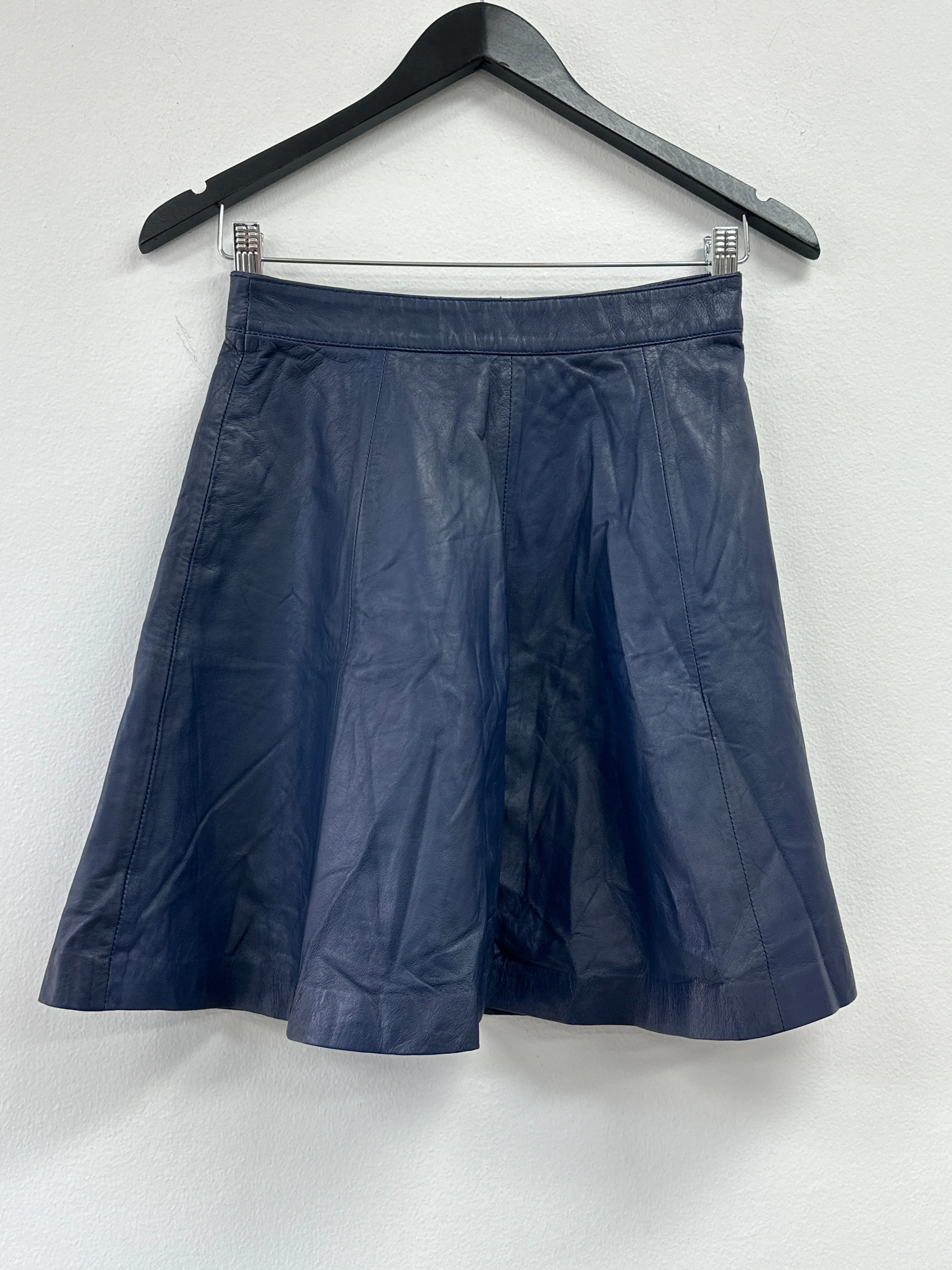 Blue Leather Skater Mini Skirt