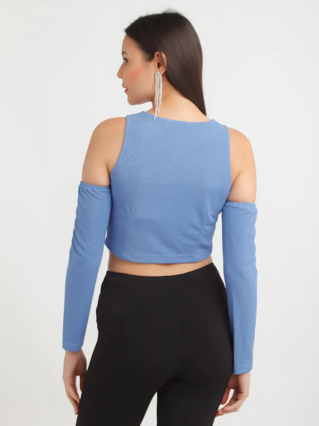 Blue Shimmer Cut Out Top