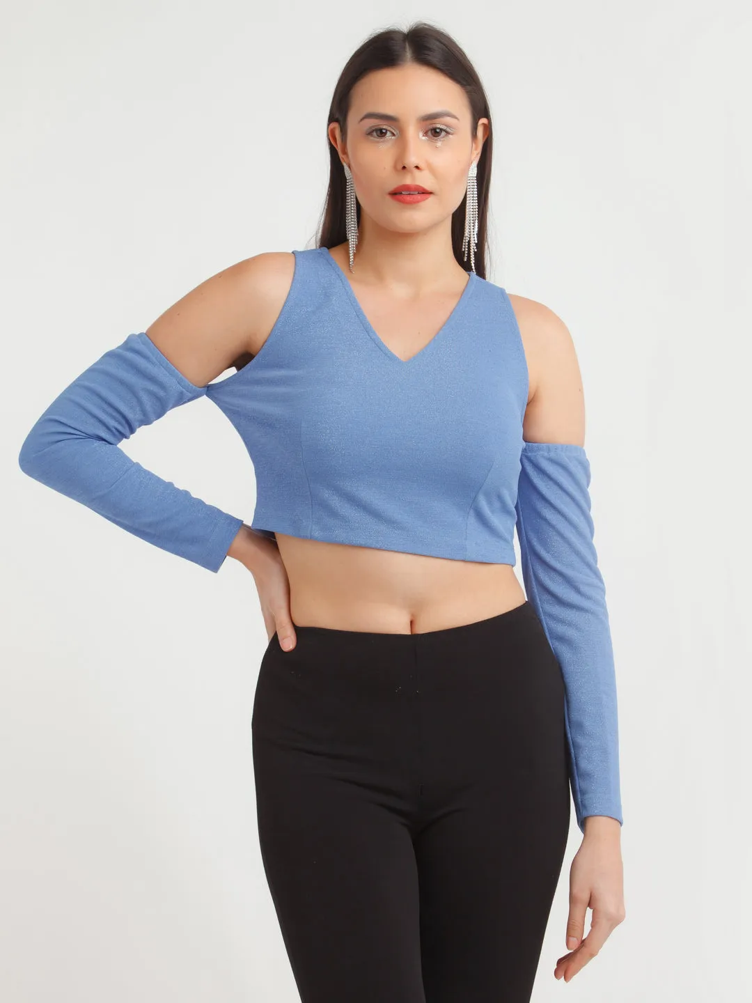 Blue Shimmer Cut Out Top
