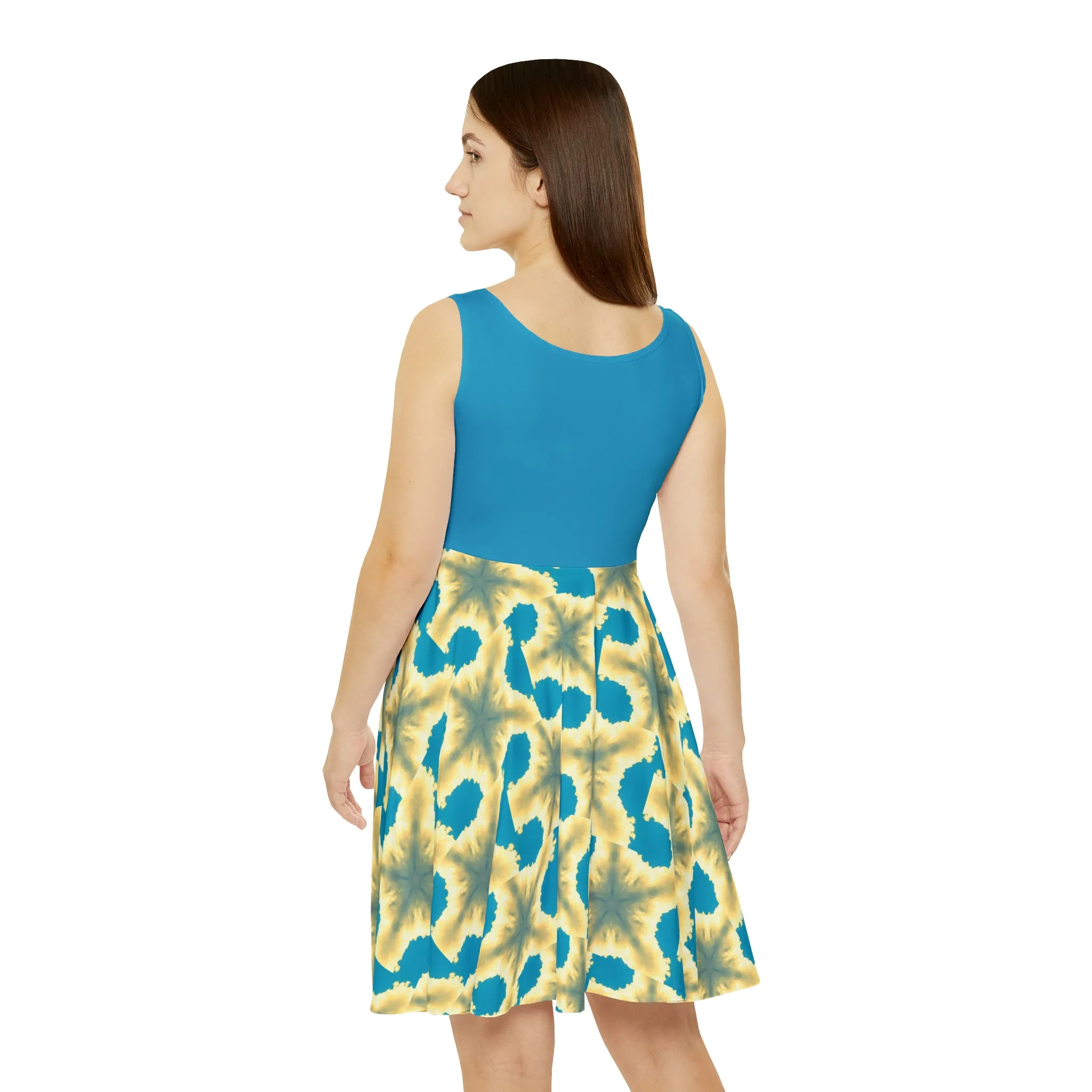 Blue with White Fluffy Clouds Skater Dress up to 2XL