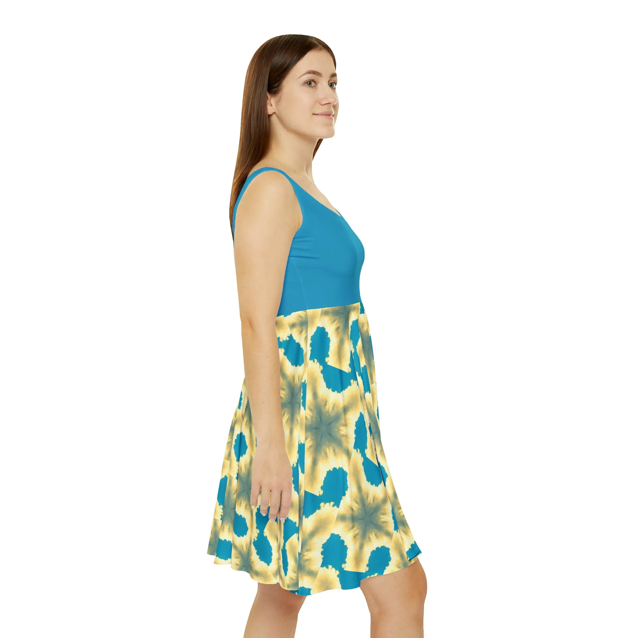Blue with White Fluffy Clouds Skater Dress up to 2XL