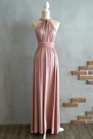 Blush Spandex A-line Criss-Cross Straps Floor-length Bridesmaid Dresses, MBD241