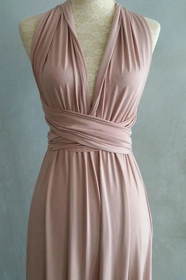 Blush Spandex A-line Criss-Cross Straps Floor-length Bridesmaid Dresses, MBD241