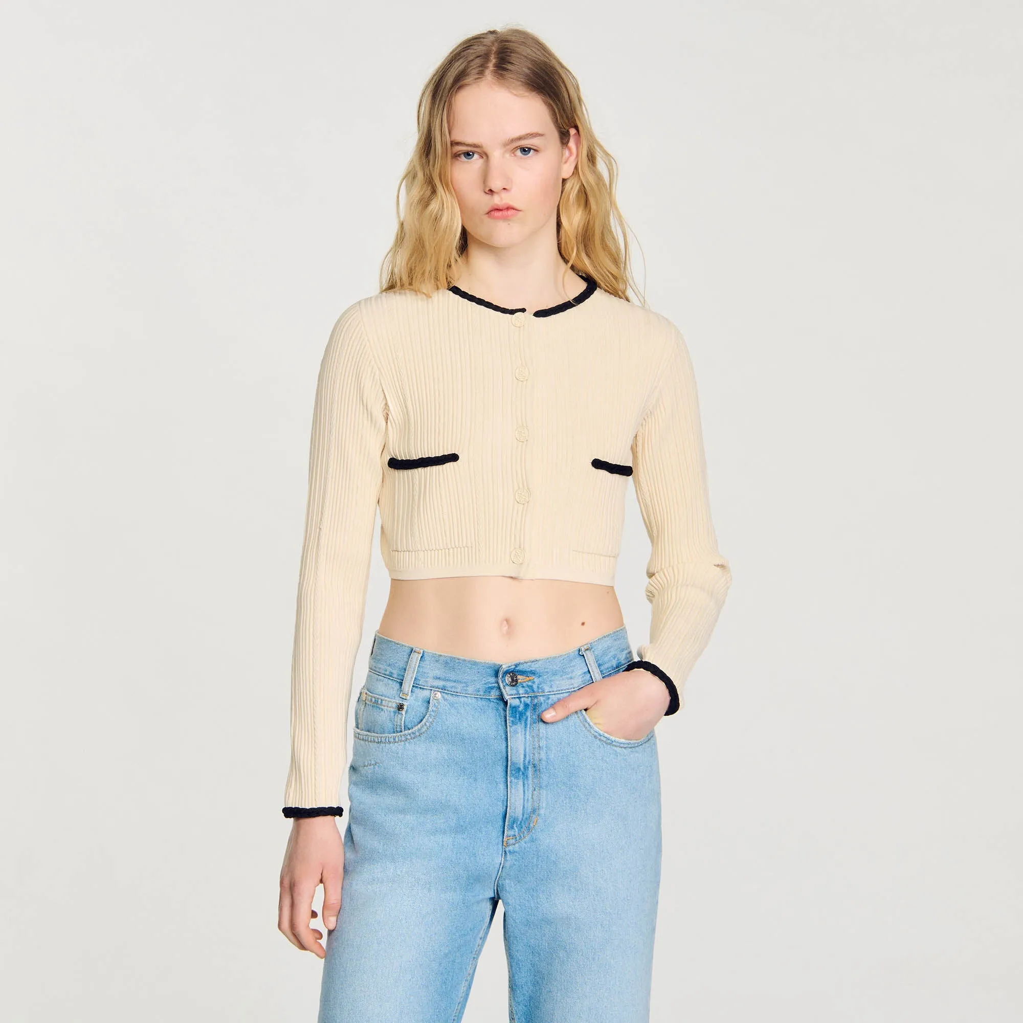 Bobo Pointelle Knit Cardigan Ecru
