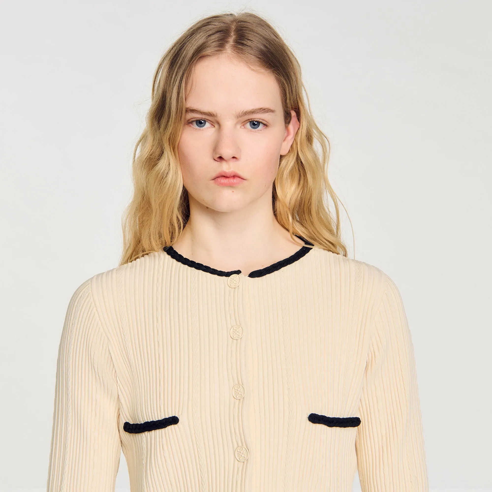 Bobo Pointelle Knit Cardigan Ecru