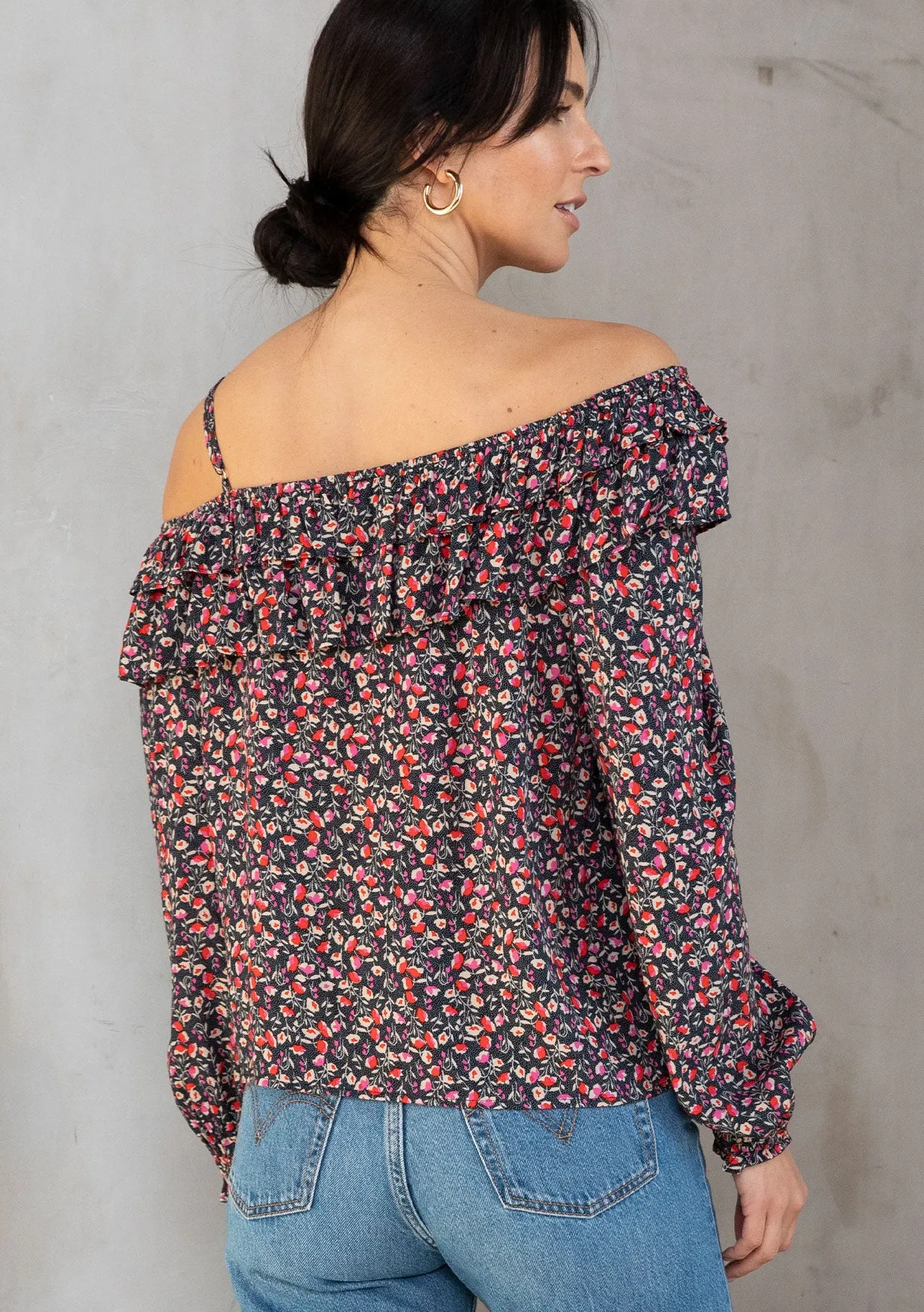 Bohemian Floral Print Off Shoulder Blouse