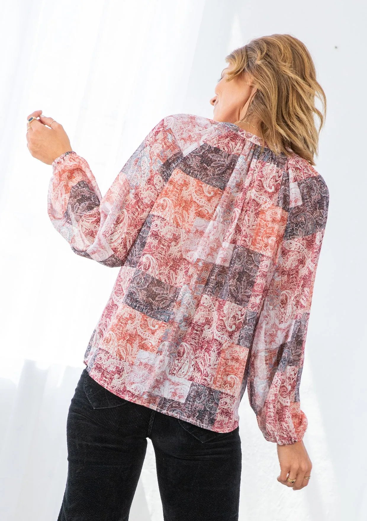 Bohemian Patchwork Print Button Front Blouse
